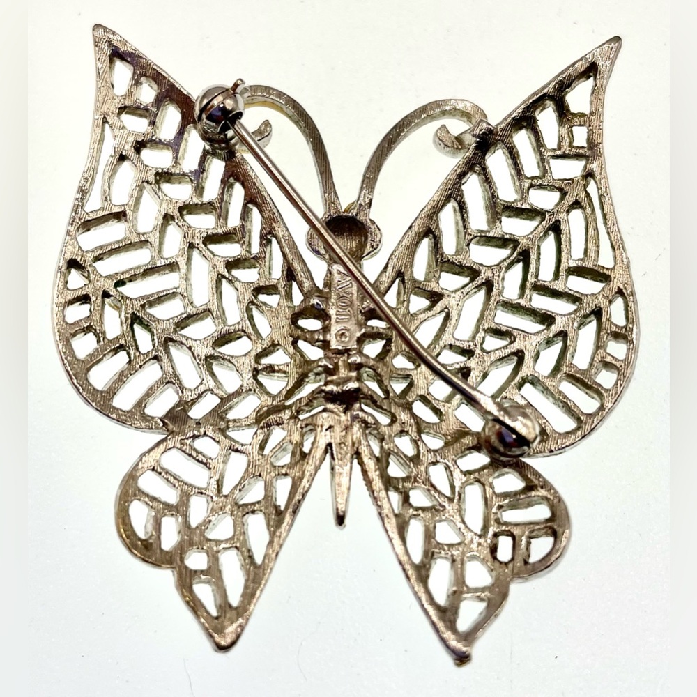 3 for $30 Vintage 1970s Avon Butterfly Brooch Gold Silver Tone Blue Crystal Eyes - Picture 7 of 7